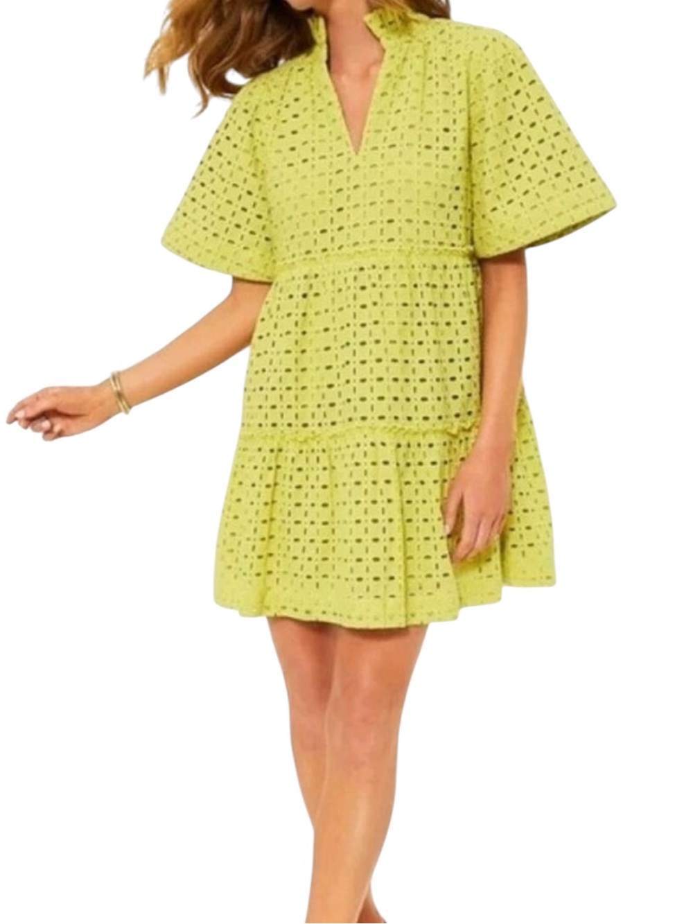Tuckernuck Lemongrass Eyelet Crawford Tiered Mini Dress XXL Preppy Vacation